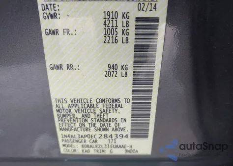 2014 Nissan Altima 2.5 S z USA, uszkodzony, nr VIN 1N4AL3AP0EC284394